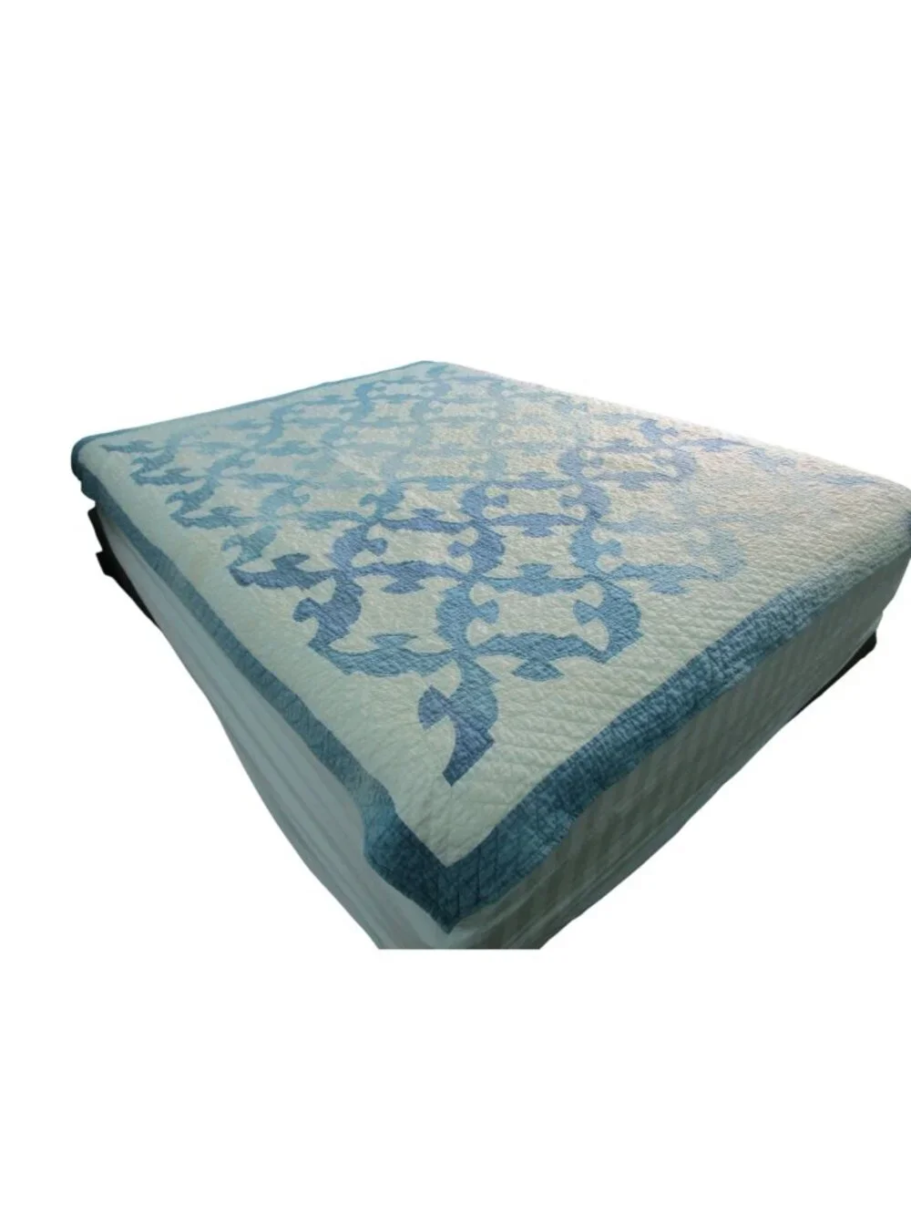 Drunkards Path Handmade Patchwork Quilt Blue White Faded Damaged Full Size